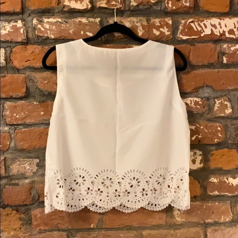 White Flow Tank with Floral Laser Cut Trim